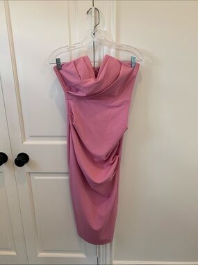 Strapless Pink Drape Midi Dress